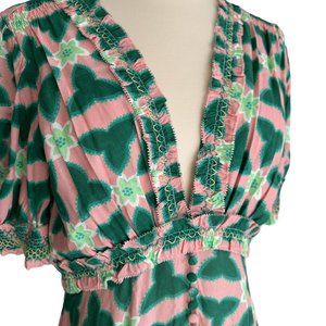 Saloni Pink & Green Maxi Dress like new no flaws GORG silk